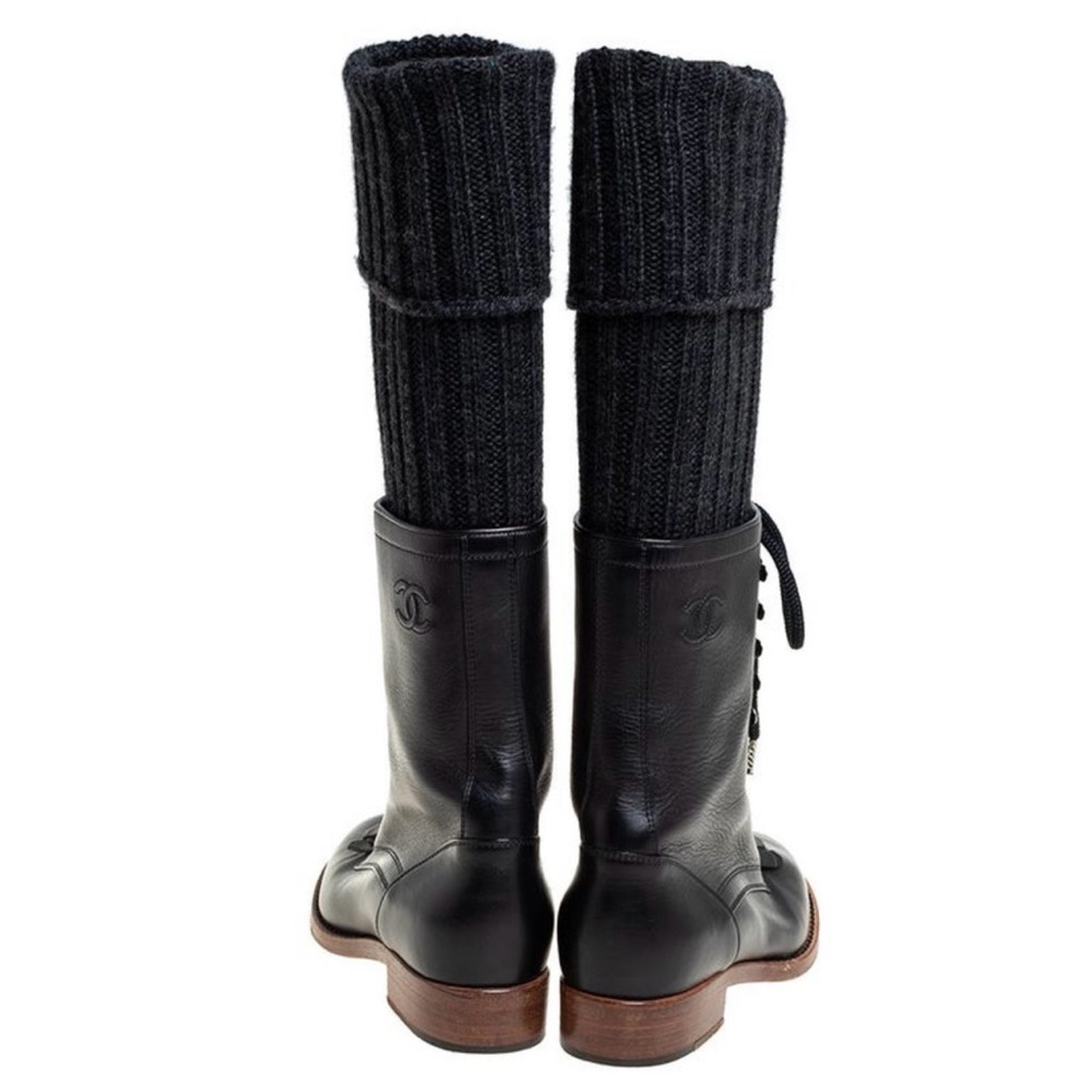 Chanel combat lace up knit sock boots size 38 - Picture 4 of 16